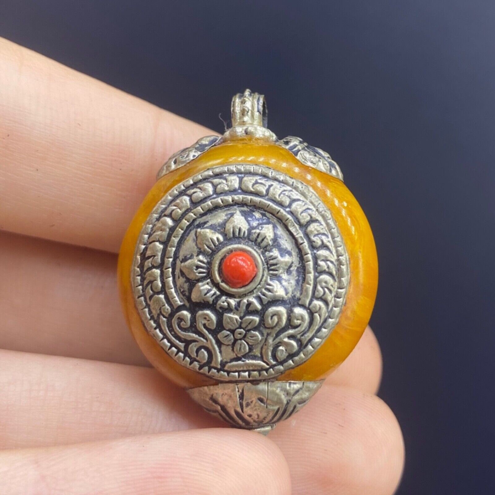 Wonderful old Silver Stunning amber Unique Antique Pendant
