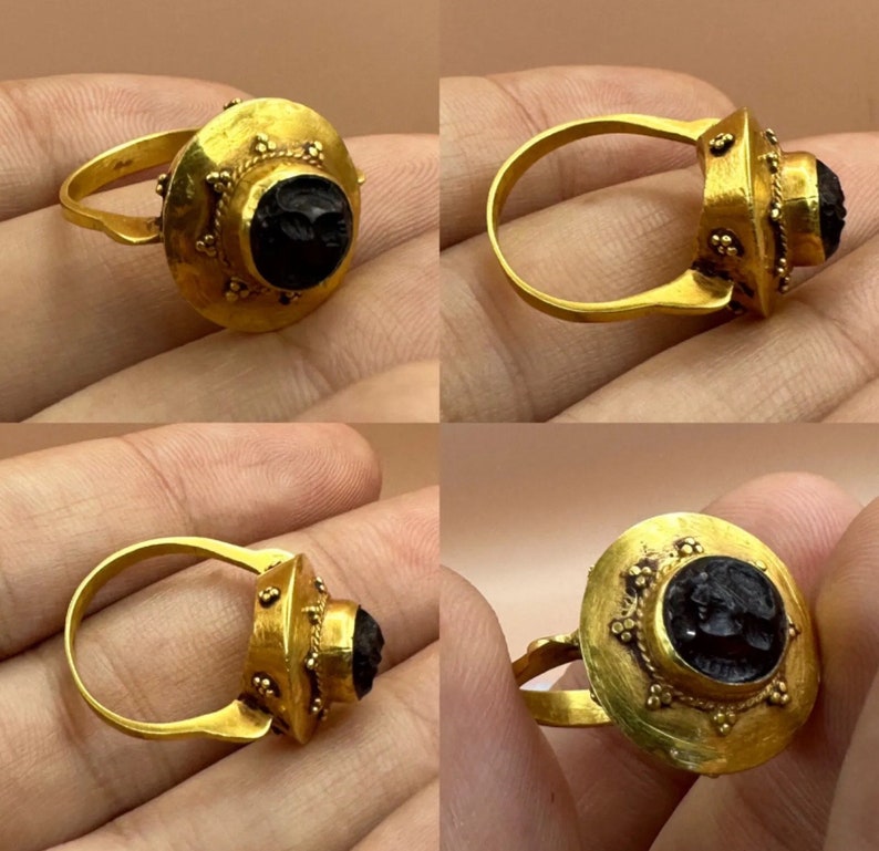 A Rare Ancient Roman 18k Gold Ring With King Portrait Intaglio on Rare ...