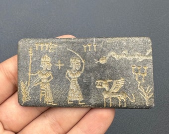 Near Eastern Ancient Sumerian Queen Lashing Pegasus Intaglio Tablet