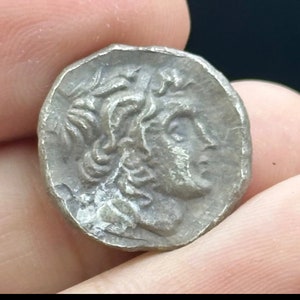 Very Old Ancient Greek King Alexander Solid Silver Coin e