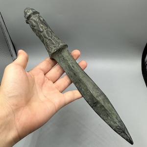 Stunning Unique Rare Old Roman Bronze Dagger With Engravings