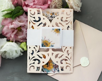 Plantilla de invitación de boda plegable con corte láser: Sobre con adorno de 5x7 (descarga digital SVG, PNG, EPS)