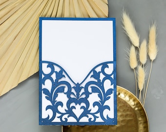 Elegante plantilla SVG de invitación de boda de bolsillo cortada a láser (descarga digital)