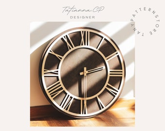 Plantilla de reloj de pared con números romanos: SVG EPS CDR cortado con láser (descarga digital)