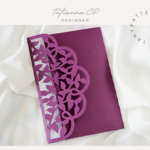 Invitación de boda triple 5x7, plantilla de bolsillo cortada con láser, sobre de hoja, archivo de corte SVG, Cricut, silueta, cameo, PLANTILLA DIGITAL