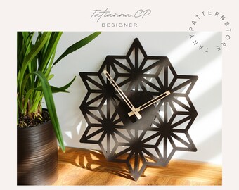 Plantilla de reloj de pared geométrico: SVG EPS CDR cortado con láser (descarga digital)