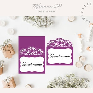 Modello segnaposto, Cartella matrimonio tagliata al laser, Partecipazione con nome, File SVG per taglio laser, Cricut, Silhouette, Cameo, MODELLO DIGITALE
