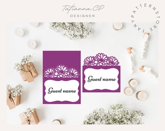 Plantilla SVG para tarjeta de mesa con corte láser floral (Plantilla digital)