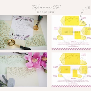 5x7 Tri Fold Wedding Invitation, Laser cut Pocket Template, Floral Envelope, SVG cutting file, Cricut, Silhouette, Cameo, DIGITAL TEMPLATE