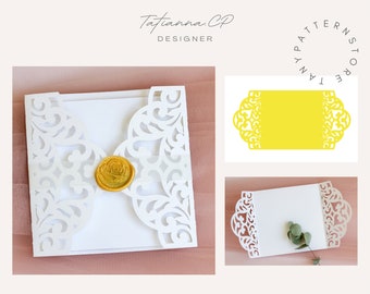 Plantilla de invitación de boda plegable cortada a láser (descarga digital SVG, PNG y EPS)