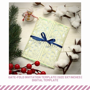 5x7 Gate Fold Wedding Invitation Laser cut Pocket Template Snowflakes Envelope Winter SVG cut files Cricut Silhouette Cameo DIGITAL TEMPLATE