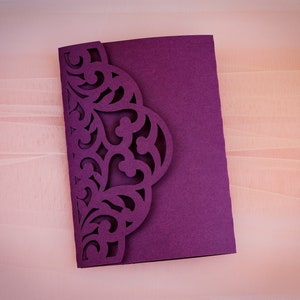 Invito a nozze ripiegabile 5x7, modello tascabile tagliato al laser, busta ornamentale, file di taglio SVG, Cricut, Silhouette, Cameo, MODELLO DIGITALE