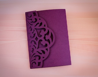 Plantilla de invitación de boda cortada a láser: bolsillo tríptico y sobre con adorno (plantilla digital)