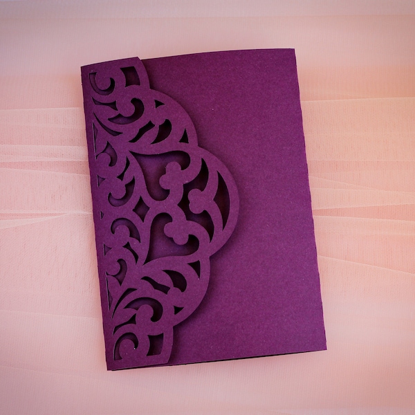 Laser Cut Wedding Invitation Template: Tri Fold Pocket, Ornament Envelope (Digital Template)