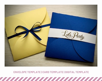 Plantilla de invitación de boda de cuatro pliegues: bolsillo cortado a láser de 5x5 (plantilla digital)