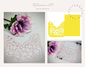 Plantilla de invitación de boda con corte láser floral: Tarjeta de bolsillo de 5x7 (SVG, PNG, EPS)