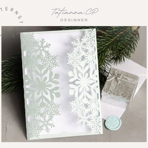 5x7 Gate Fold Invito a nozze Taglio laser Modello tascabile Fiocchi di neve Busta Inverno SVG file tagliati Cricut Silhouette Cameo MODELLO DIGITALE
