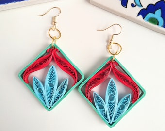 Paper Quilled Coral Earrings, Handmade Sea Inspired Jewelry