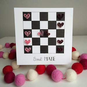 Biglietto di San Valentino SoulMATE, biglietto di anniversario, quilling di carta, fatto a mano, biglietti d'amore, regali d'amore, decorazioni da parete, carta degli scacchi
