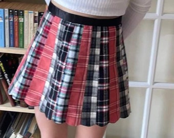 Flare Mini Skirt: Plaid Panels