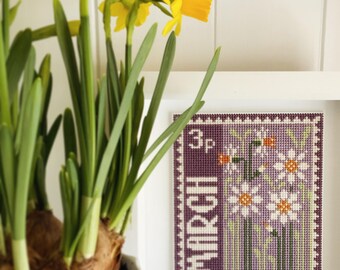 March Birth Month Stamp Counted Cross Stitch