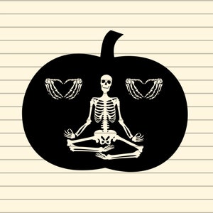 Skeleton Pumpkin Face Svg, Halloween Svg, Pumpkin Svg, Skeleton Hands Svg, Skeleton Heart-Shaped Hands Svg, Yogi Skeleton Svg, Yoga Hand Svg