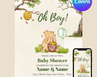 Editable Winnie the Pooh Baby Shower Invitation