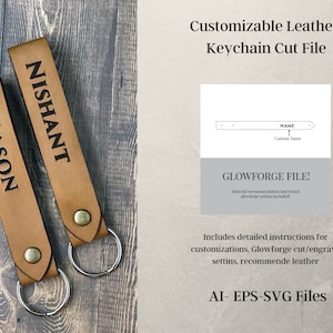 Engraved Leather Keychain Cut File- SVG-Customizable-GLOWFORGE-Laser Cut