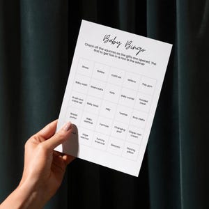 Bingo imprimable pour baby shower – 100 cartes uniques, bingo-cadeau pour bébé neutre en matière de genre, activité de baby shower à téléchargement immédiat, minimalisme moderne