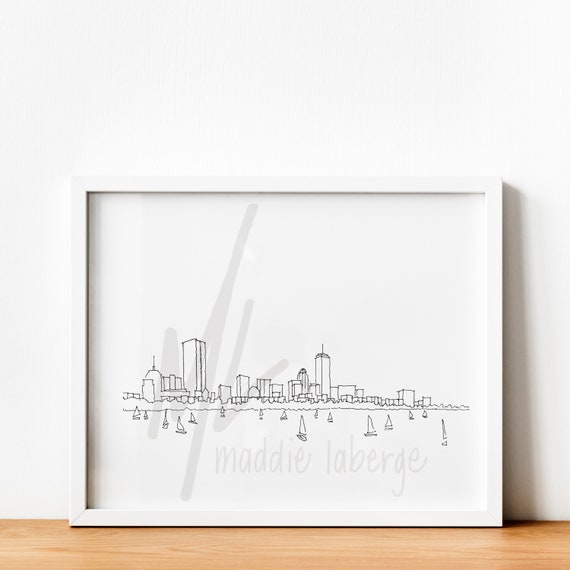 Boston Skyline - Charles River Esplanade - Handdrawn Print
