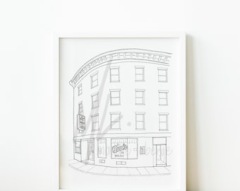 Bova's Bakery, North End, Boston MA, Handdrawn Print