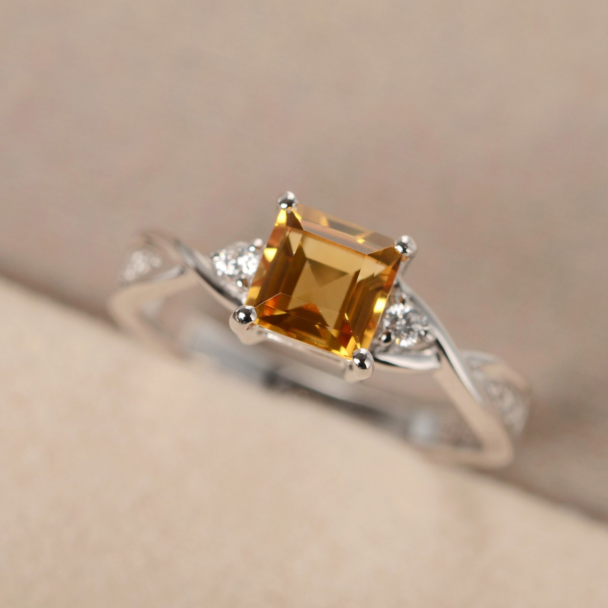 Yellow citrine ring for women engagement saquare cut Etsy