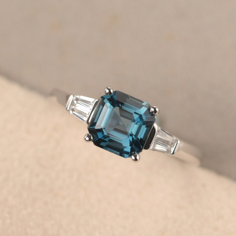 London blue topaz asscher cut engagement ring for women Etsy