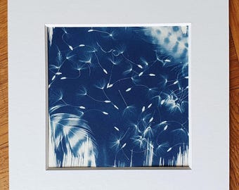 Indigo print in passe-partout, original, plant motif