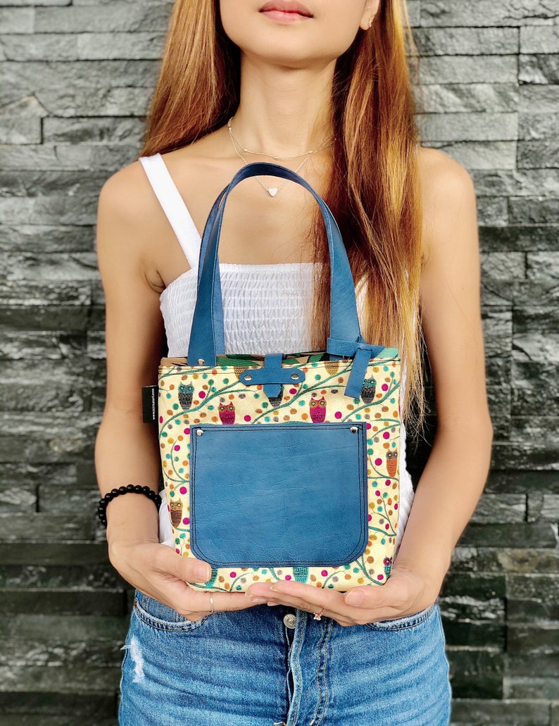 Gift Personalized Tag Tote bag canvas mix leather Bridesmaid gift handmade bag Mother gift Sheridan tote Shoulder bag TOTE bag