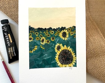 Original gouache mellow sunflowers painting