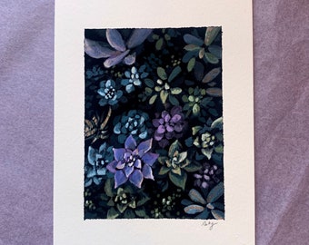 Original succulent garden gouache painting