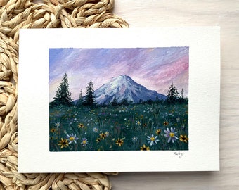 Original gouache pastel Mount Rainier painting