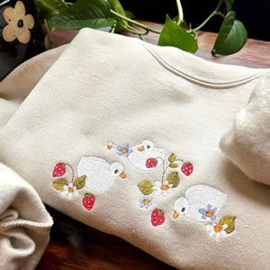 Strawberry Duck Embroidered Crewneck