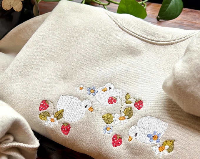 Strawberry Duck Embroidered Crewneck