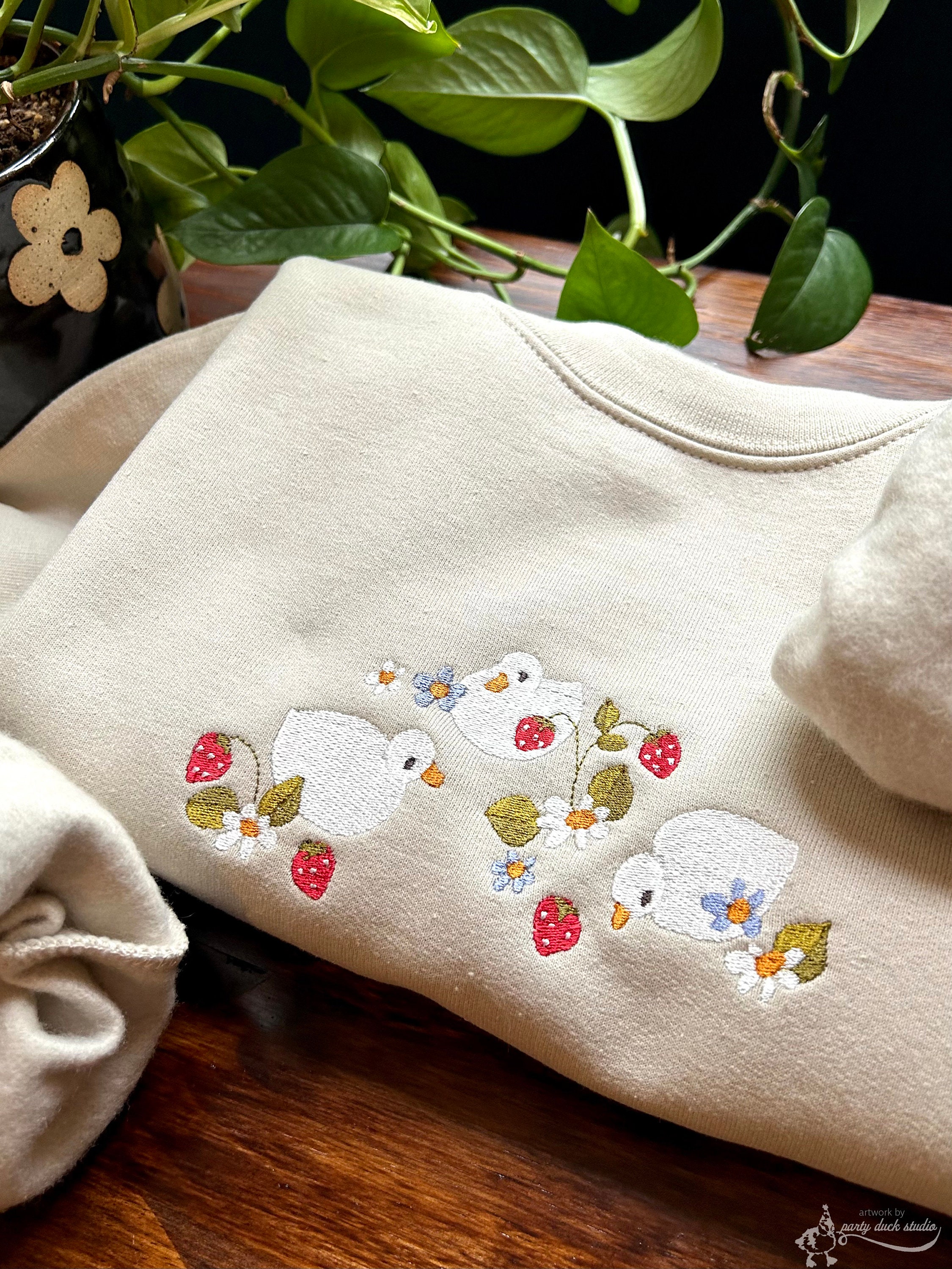 Strawberry Duck Embroidered Crewneck