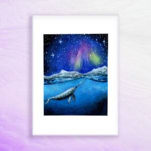 Original gouache narwhal painting