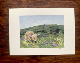 Original gouache highland cow painting
