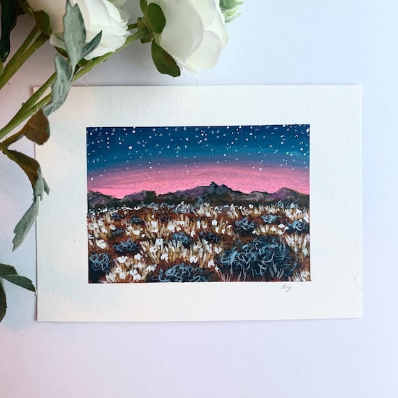 Original gouache sunset desert painting