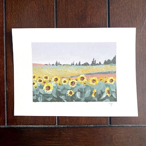 Original gouache sunflower farm painting