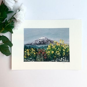 Original gouache Mount Rainier Autumn painting