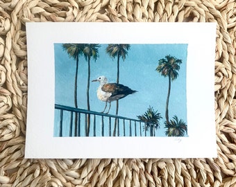 Original seagull gouache painting