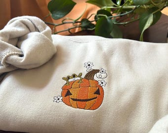 Fall Pumpkin Frog Embroidered Crewneck