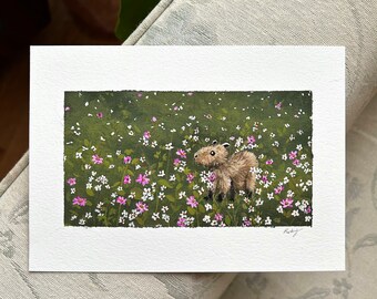 Original gouache capybara painting