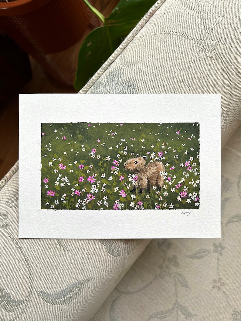 Original gouache capybara painting image 1